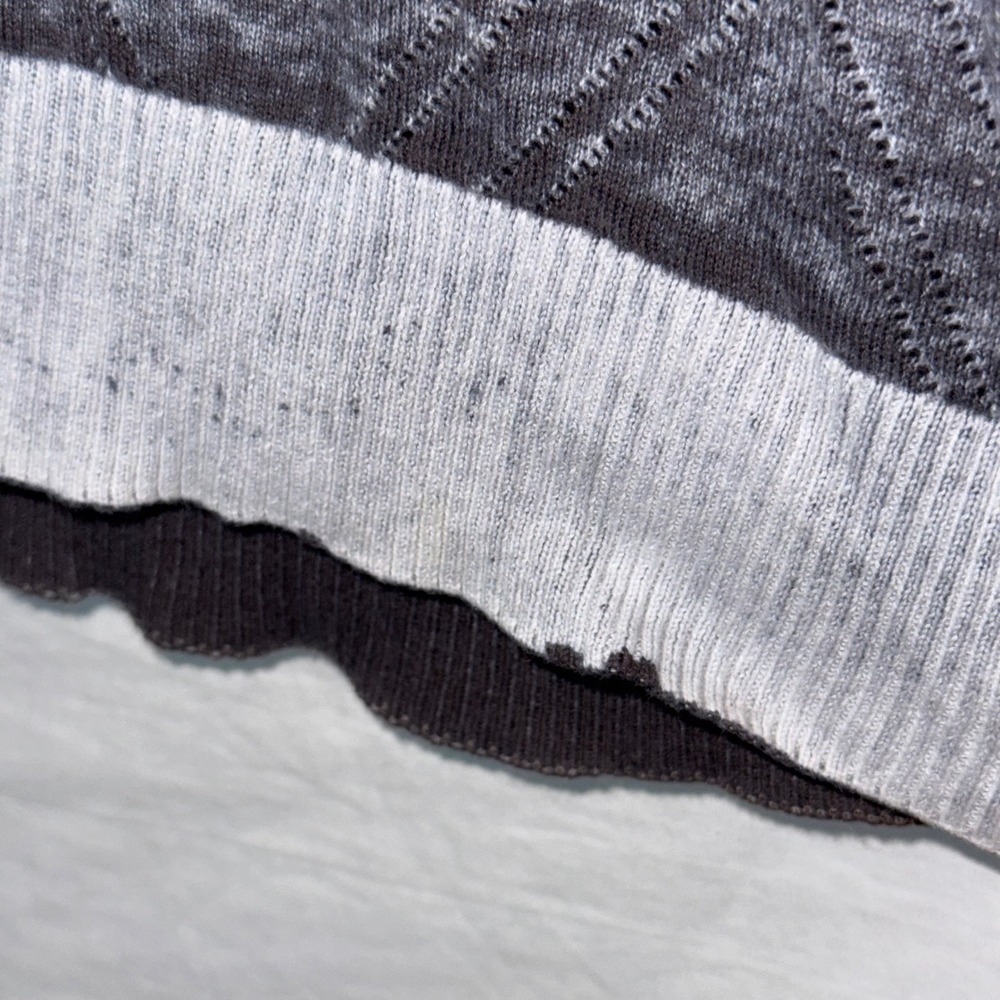 BKE Mens XXL Slim Fit Sweater Grey Acid Wash Argyle Henley Cotton Knit Pullover - Picture 7 of 7